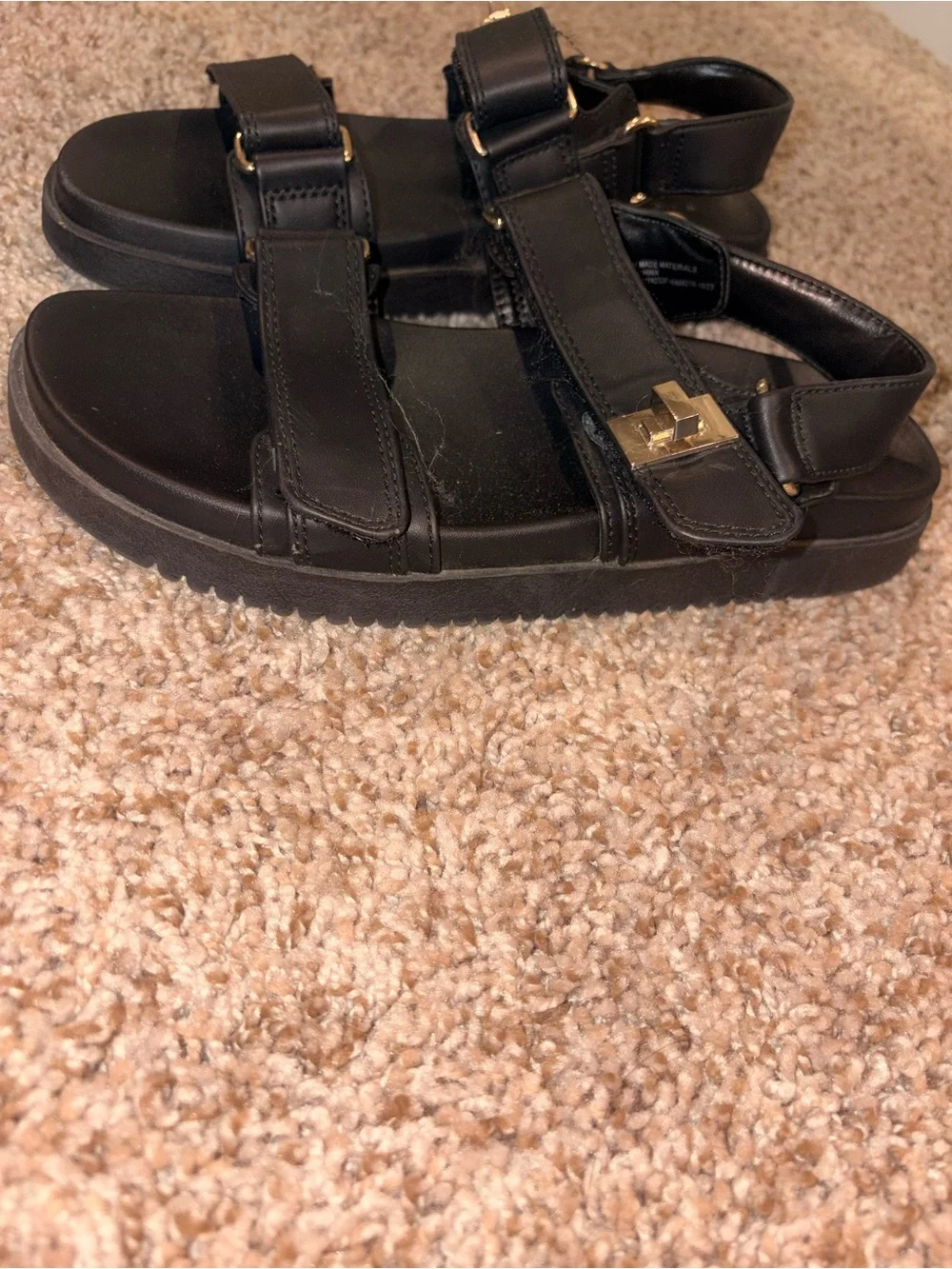 a new day Black Strappy Sandals with Gold Accents